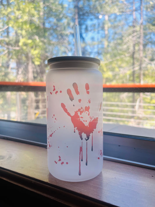 Bloodprint Frosted Glass | Blood Splatter | Halloween Cups | Blood Print Cup | Halloween-Themed Cups