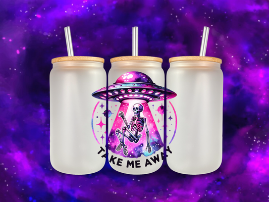 Take Me Away Alien Frosted Glass | Alien Cup | Psychadelic Alien | Psychadelic UFO | Skeleton Alien