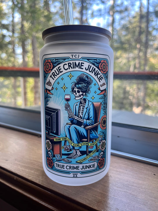 True Crime Junkie Frosted Cup | True Crime TV | Netflix and Chill True Crime | Skeleton True Crime