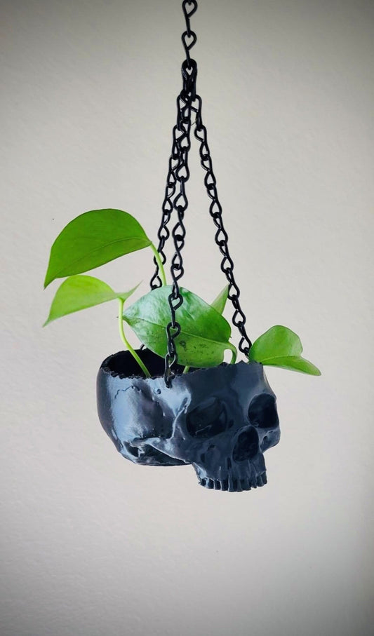 Hanging Skull Planter with Chain | Glow in the Dark Skull Planter | 3D Printed Planter | 3D Prints